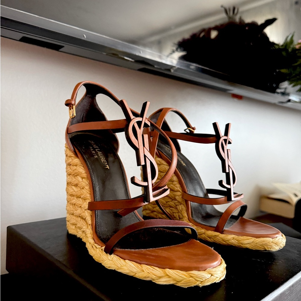 Used Yves Saint Laurent Brown Wedge Sandals